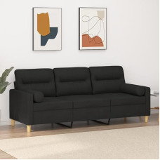 Homgoday 3-Seater Sofa with Decorative Cushion Sofa Couch Lounge Sofa Double Sofa Relaxing Sofa Fabric Sofa Guest Sofa Modern Sofas for Living Room Bedroom Office Black 180 cm Fabric