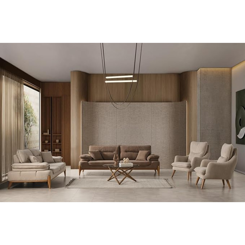 Generisch Lobelia 3+3+1+1 Living Room Set Beige / Brown