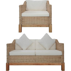 Homgoday 2 Piece Sofa Set with Cushions Natural Rattan Sofa Bed Living Room Couch Sofas Outdoor Garden Living Room Patio Outdoor