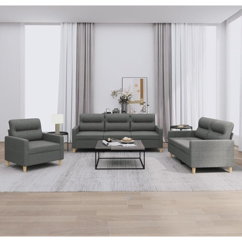 Juroupi 3201537 3-Piece Sofa Set with Cushion Sofa Living Room Sofa Set Sofas for Living Room Dark Grey Fabric
