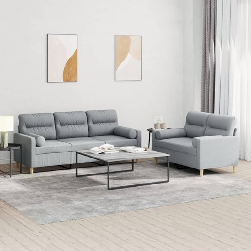 Brokky 3201616 2-Piece Sofa Set with Cushion Sofa Living Room Sofa Set Sofas for Living Room Light Grey Fabric