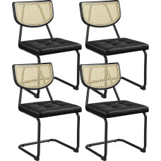 Yaheetech Kitchen Chairs, Set of 4, Dining Room Chairs, Rattan Backrest, Faux Leather, Upholstered Chairs for Dining Room, Kitchen, Living Room, Restaurant, Black