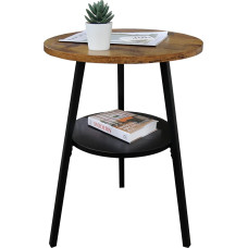 INHABIT UNION Round Side Table 2 Tier Side Table Small Rustic Vintage Sofa Table for Living Room / Bedroom with Wooden Boards Storage Rustic Brown (Rustic Brown)