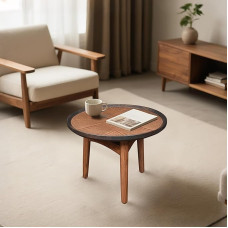 CONSDAN Nesting Table, Solid Oak Hardwood Structure, Round Coffee Table & Side Table with Solid Wood Feet for Living Room, Bedroom, Balcony - Standard