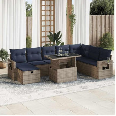 Rantry 9-TLG. Garten-Sofagarnitur mit Kissen Braun Poly Rattan Akazie Gartenlounge Model3327881