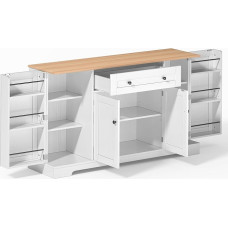 Kitchen Cabinet, Multifunctional Kitchen Buffet, 138 cm, Sideboard with Drawer, Shelf Doors and Adjustable Shelves, Modern Design with Tilt Protection, for Kitchen, Living Room & Bedroom (Natural +