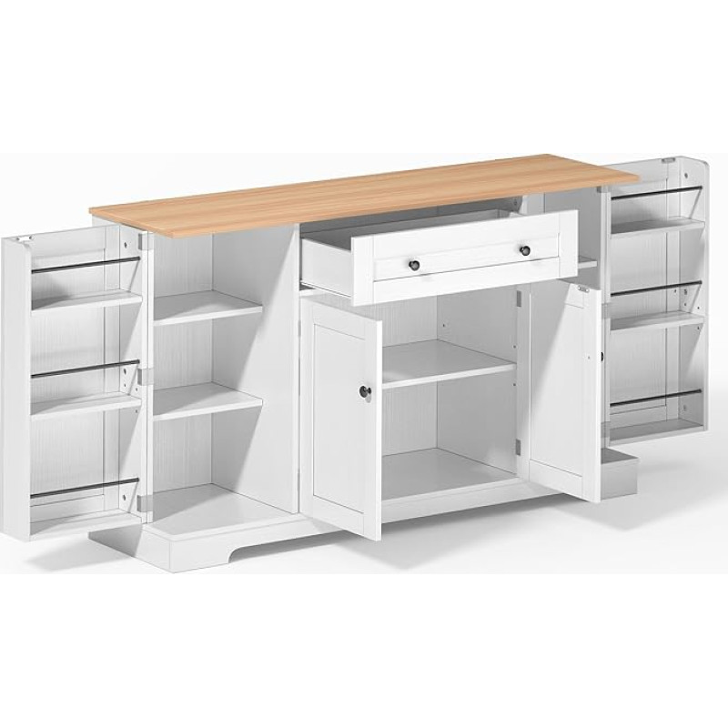 Kitchen Cabinet, Multifunctional Kitchen Buffet, 138 cm, Sideboard with Drawer, Shelf Doors and Adjustable Shelves, Modern Design with Tilt Protection, for Kitchen, Living Room & Bedroom (Natural +