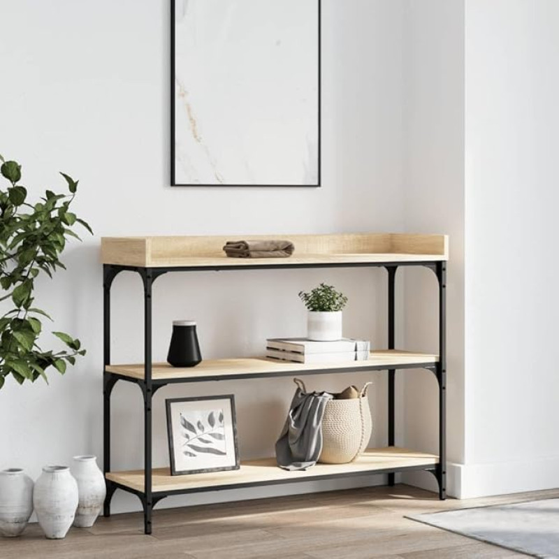 Makastle Narrow Console Table with Shelves, Entrance Table, Hallway Table, Exhibition Table, Sofa Table for Living Room, Sonoma Oak, 100 x 30 x 80 cm