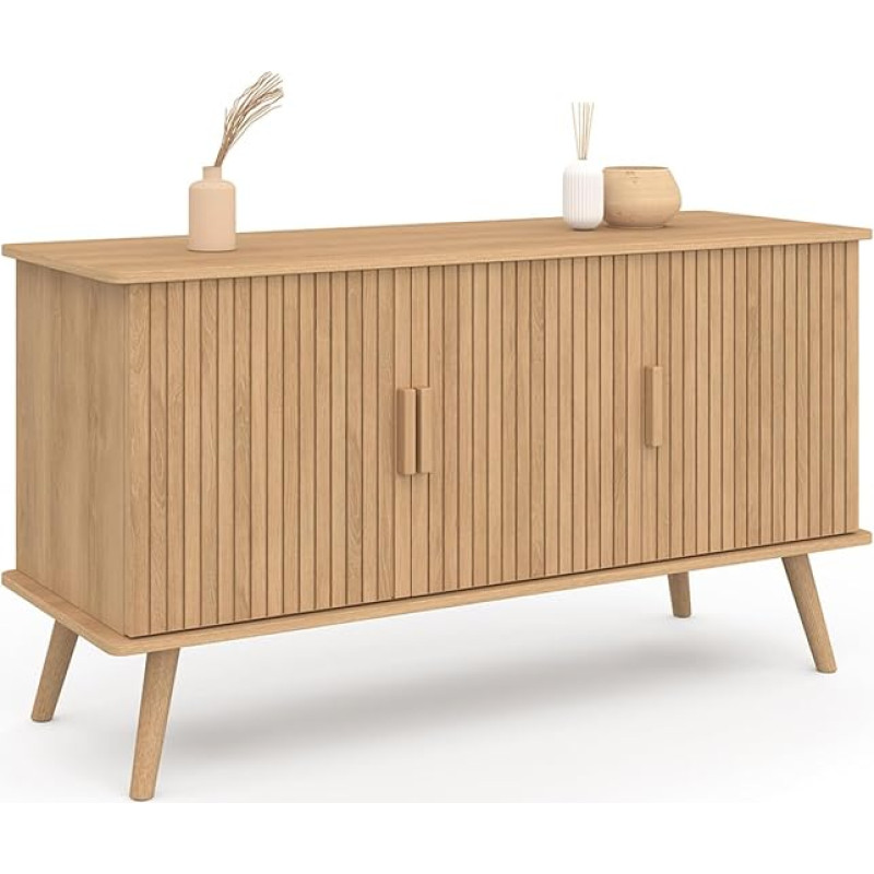 IDMarket - Juliette Sideboard 110 cm with 3 Doors, Slats, Wood, Oak Colour