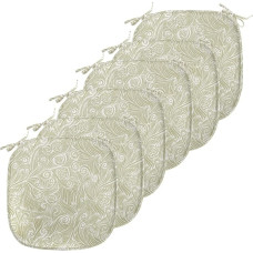 ABAKUHAUS Vintage Dining Chair Upholstery, Antique Swirls Curves, Decorative Waterproof Cushion with Straps for Kitchen Seats, 40cm x 40cm, Pack of 6, Beige White