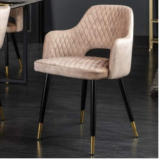 LEBENSwohnART Design Chair France Velvet Greige Decorative Stitching Armrests Dining Room Chair Retro