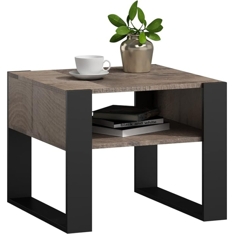 MATKAM KAJA Coffee Table H 50 x W 60 x D 63.6 cm, Open Shelf Under Table Top, Blade Legs, Living Room Coffee Table Modern Living Room Table Universal (Grange Oak Retro Loft)