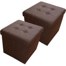 Natsen Bench Storage Box with Storage Space Stool Foldable Load Capacity up to 300 kg Linen 38 x 38 x 38 cm (Dark Brown)