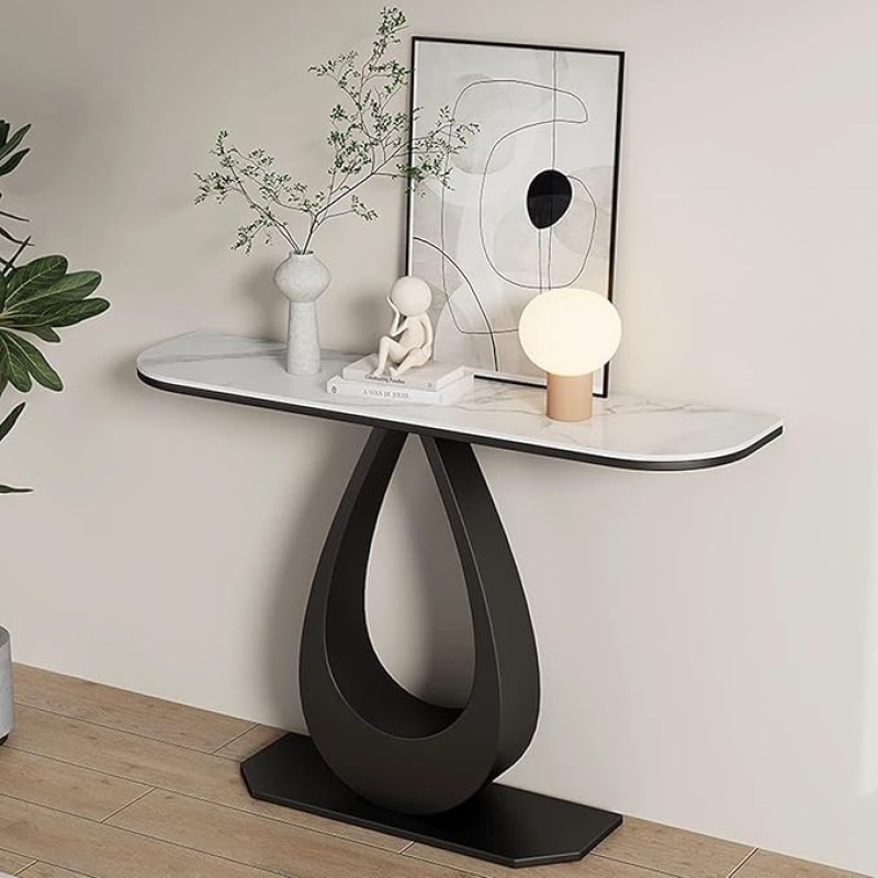 HARELA Narrow Console Table, Industrial Hallway Table for Entrance Area, Modern Console Table with Metal Base, Simple Living Room Sofa Table, for Living Room, Hallway, Entrance (Black B, 100 cm / 39.4