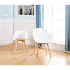 DORAFAIR Set of 2 Living Room Chairs, Dining Room Chairs, Scandinavian Modern Design Chair, Kitchen Chair, Armrest with Solid Beech Wood Leg, White
