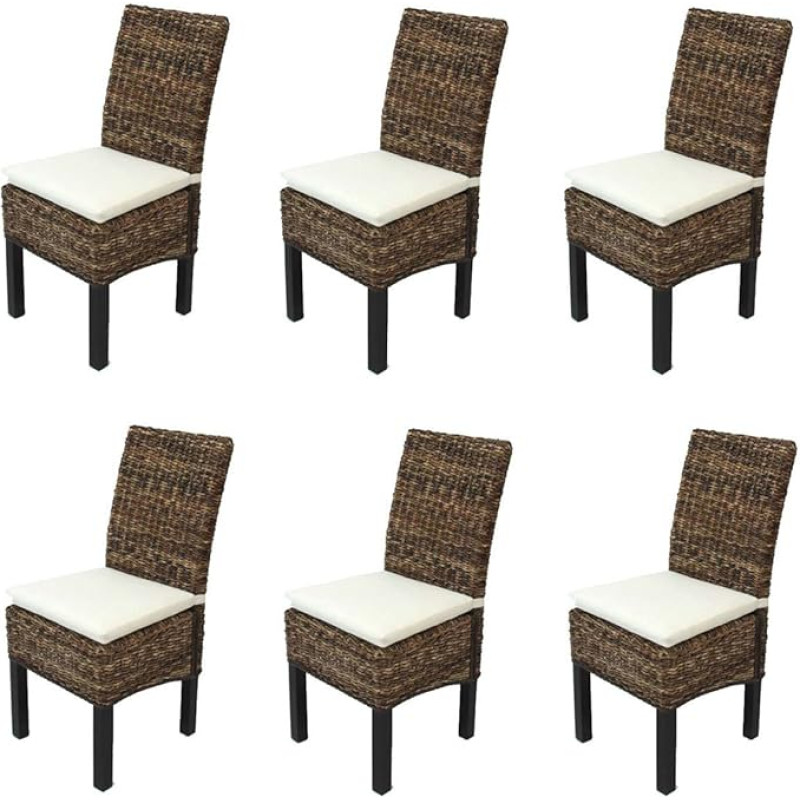 Mendler Set of 6 Bali Wicker Dining Chairs M69 Banana Weave Dark with Cushion