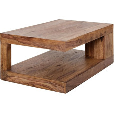 invicta INTERIOR Elegant Wood Coffee Table Giant L - 90 cm - Brown Sheesham Stone Finish - Solid Side Table with Shelf Living Room Table