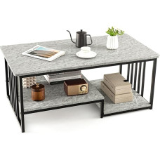 FANTASK Coffee Table with 2 Shelves, Side Table with Marble Look and Metal Frame, 110 x 60 x 45 cm, Living Room Table, Sofa Table