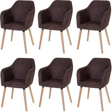 Mendler Malmö T381 Dining Room Chairs Set of 6 Retro 50s Design Textile Vintage Dark Brown Light Legs
