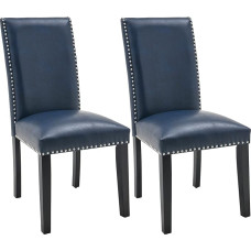 PADMA HOUSE Dining Room Chairs with Nail Head Trim, Kitchen Accent Side Chairs Faux Leather with Padded Seat and Solid Wood Legs (Blue, Set of 2 Faux Leather Made from PU)