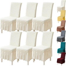 ouxei Stuhlhussen Aus 3D-Popcorn-Stoff, 1er-/2er-/4er-Set Mit Verdicktem Rock, Parson-Schonbezüge Für Esszimmer/Bankett(White 6pcs)