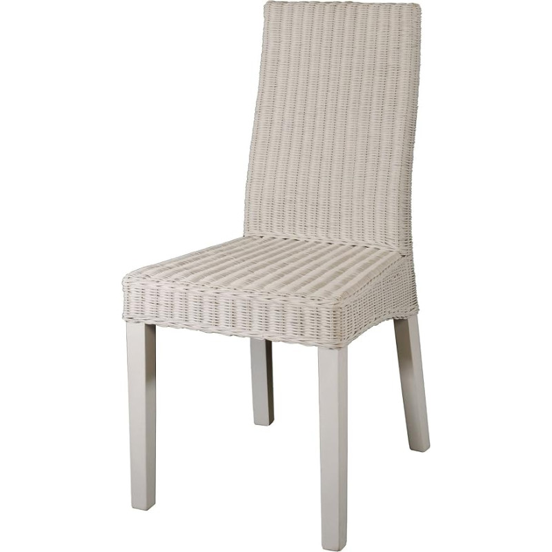 korb.outlet Modern Natural Rattan Dining Chair on Sturdy Wooden Frame White