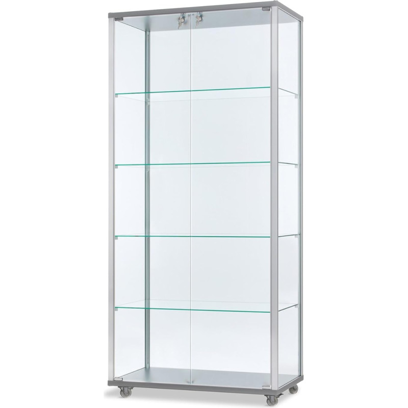 Glass Display Cabinet with Wheels D 41.7 x W 78.2 x H 183 cm - Wide Lockable Display Cabinet - Large Glass Display Cabinet without Lighting
