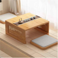 Japanischer Couchtisch, Bambusplatte, geschnitztes Design, faltbar, keine Montage erforderlich, niedriger Tisch für Wohnzimmer, Heimdekoration, 70 x 70 x 30 cm