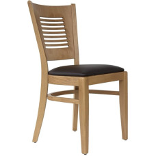 TG004 Dining Room Chair with Backrest Solid Beech Wood for Gastro Bistro Cafe Kitchen Honey Oak Seat Cushion Faux Leather Brown Ready Assembled Load 150 kg