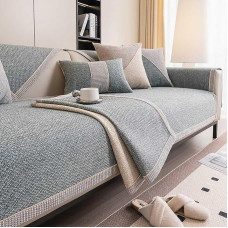 ZGWRYI Sofa Cover Woven Cotton and Linen Sofa Cover Non-Slip Sofa Protector Couch Cover Sofa Throws for U-Shape L Shape Sectional Sofa (Grey, 110 x 210 cm)