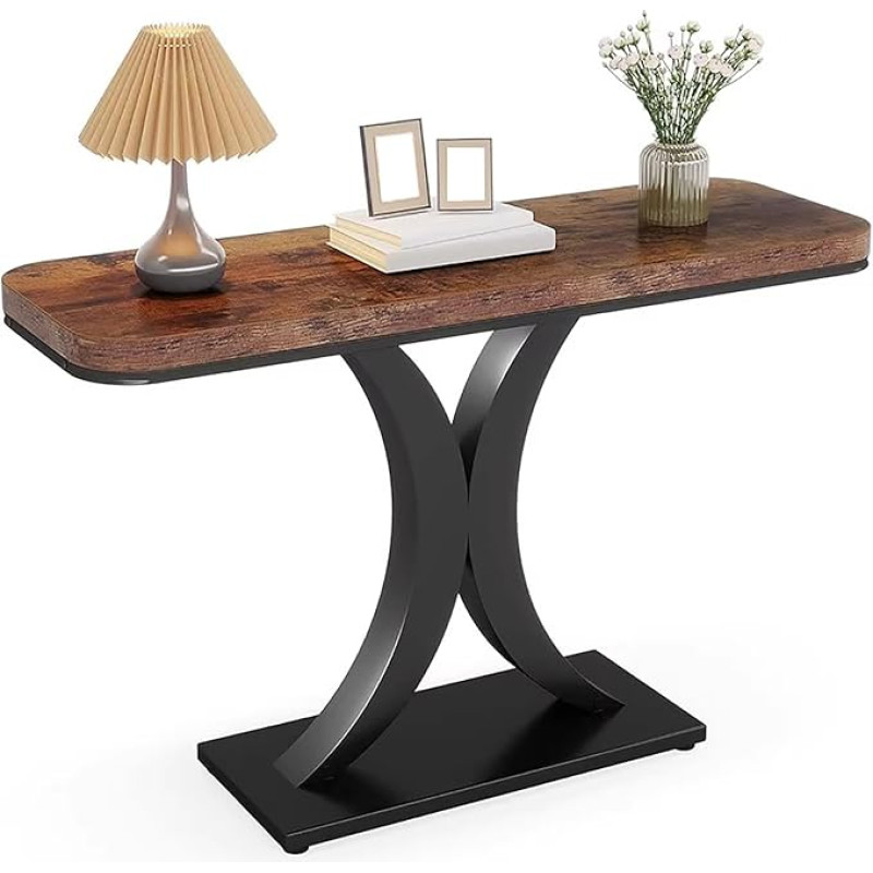 lyxamjrzyp Schmaler Eingangstisch, Massivholz Kieferplatte, Konsolentisch mit Geometrischem Gestell, Flur Sofatisch für Wohnzimmer(47.2in/120cm)