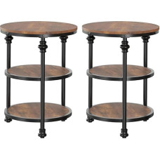 OPULENTHOME Round Coffee Table, Set of 2, Side Table, 3-Tier Living Room Table with Metal Frame, Roman Column Furniture for Living Room, Bedroom, Small Spaces, Vintage