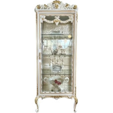 CasAmin Home & Living French Louis XV Style Display Cabinet Antique Baroque Rococo Style in Beige Gold Colour Handmade Cabinet for Home Decoration