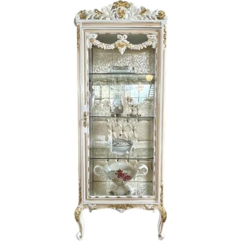 CasAmin Home & Living French Louis XV Style Display Cabinet Antique Baroque Rococo Style in Beige Gold Colour Handmade Cabinet for Home Decoration