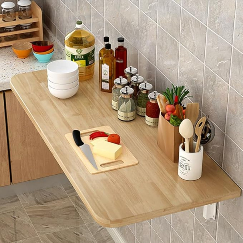 Folding Wall Table for Space Saving Wall Mount MDF Dining Table for Kitchen & Living Room Wall Mounted Bar Table (60 x 30 x 1.6 cm, Walnut Finish)