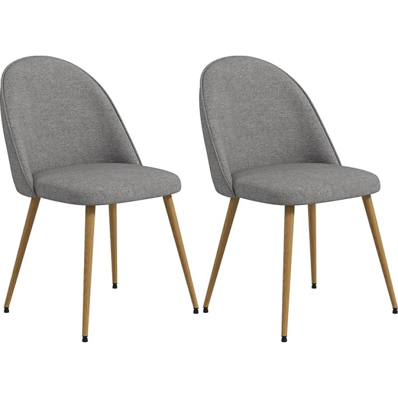 HOMCOM Pack of 2 Dining Room Chairs, Linen Fabric, Upholstered Kitchen Chairs with Steel Legs, for Living Room, Bedroom, Load 120 kg, 50 x 52 x 83 cm, Grey