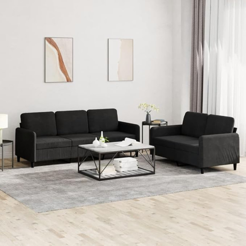 CIADAZ 3202019 2-Piece Sofa Set, Black Velvet, Lounge Sofa, Sofas & Couches, Relax Sofa, Couch for Living Room, Couch with