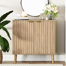 Vrullu Ribbed Storage Cabinet, Freestanding Buffet Cabinet, Wooden Sideboard and Buffet Storage, Multifunctional Accent Cabinet for Living Room, Hallway, Entrance, Dining Room, Bedroom