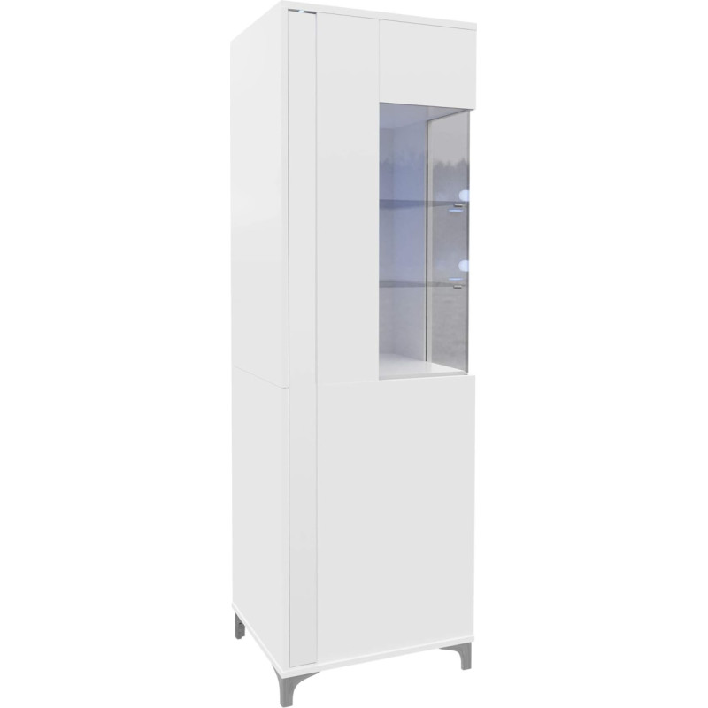 Morocco 50/200 MR08 Standing Display Cabinet Including LED Lighting, Display Cabinet, Storage Cabinet, Glass Display Cabinet, Tall Cabinet, Living Room, Highboard, Cabinet (White/White High Gloss,