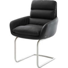 DELIFE Abelia-Flex Swing Chair with Armrests Round Stainless Steel Real Leather Black