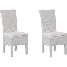 2 Dining Chairs Set Rattan Wicker Weave High Back Living Room White Andes