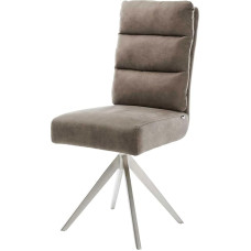 DELIFE Pela-Flex Upholstered Chair Cross Frame Angled Stainless Steel Microfibre Taupe Vintage Pocket Spring Core