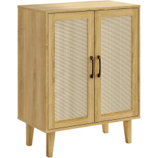Kopuity Buffet Cabinet, Rattan Decorated, 2 Doors, Simple Style, Storage Cabinet, Shoe Cabinet with Adjustable Shelves, Sideboard for Kitchen, Living Room, Hallway, Entryway (Natural Wood)
