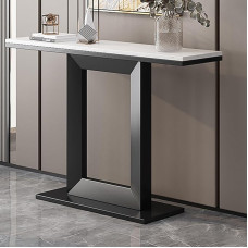 Farmhouse Eingangstisch mit Stauraum, schmaler langer Sofatisch, Hochglanz-Sintersteinplatte, schwarzer Rahmen, perfekt für Flur und Wohnzimmer (Weiß, 100 cm)