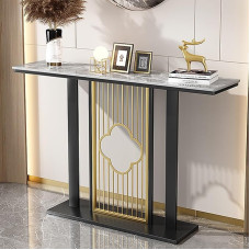 Mid Century Modern Console Table, Narrow Marble Top, Sofa Table for Entryway and Hallway, Stylish Accent Furniture for Living Room (Black, 80 cm)