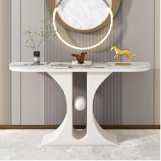 Modern Faux Marble Console Table Industrial Entrance Table with Curved Design Narrow 120cm Sofa Table for Hallway and Entrance (White)