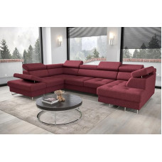 Friderik Galaxy Max II U-Shape Corner Sofa with Sleep Function & Bed Boxes - Gemma Fabric, Adjustable Headrests & Armrest (Burgundy, Left)