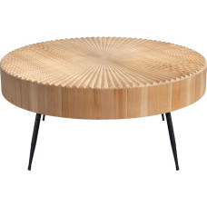 FAME HOME Living Room Table, Round, Wood, Pine, Light Brown, Round Table, Industrial Style with Black Metal Frame, Side Table, Coffee Table, High for Office, Living Room (1 Piece, Radial, Diameter 80