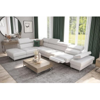 Friderik Galaxy Relax Corner Sofa with Sleep Function, 225 x 350, Faux Leather, MADRIT, Bed Box, Relax Function, Adjustable Headrests and Armrest (White, Left)