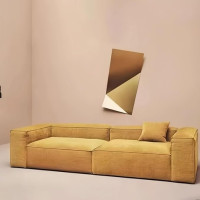 BEDOIN Modular Sectional Sofa L Shape Upholstered Cloud Couch with Deep Seat Upholstered Sofas for Living Room Bedroom No Assembly Required, Yellow, 220 x 100 x 75 cm